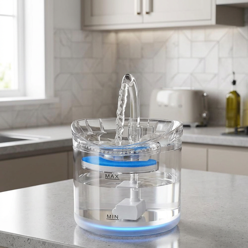 Fuente de agua para mascotas en cocina moderna