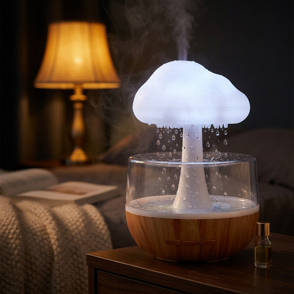 Humidificador Nube de Lluvia – velador de noche con luz cálida