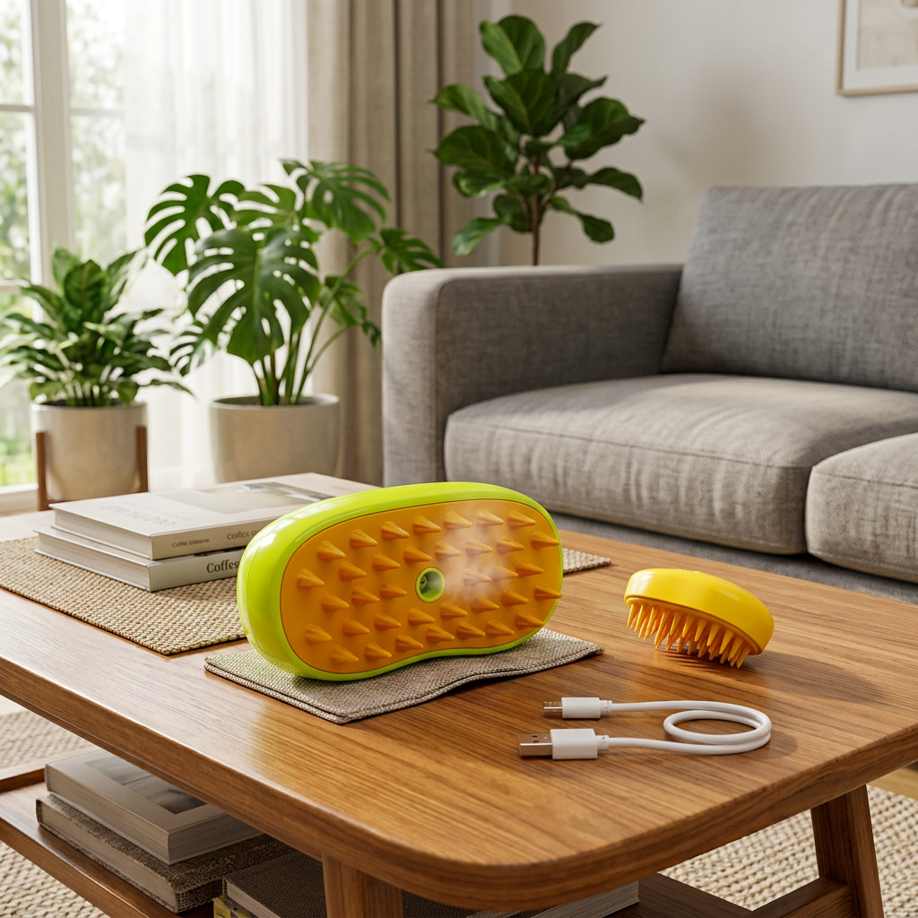 Cepillo vapor para mascota en living